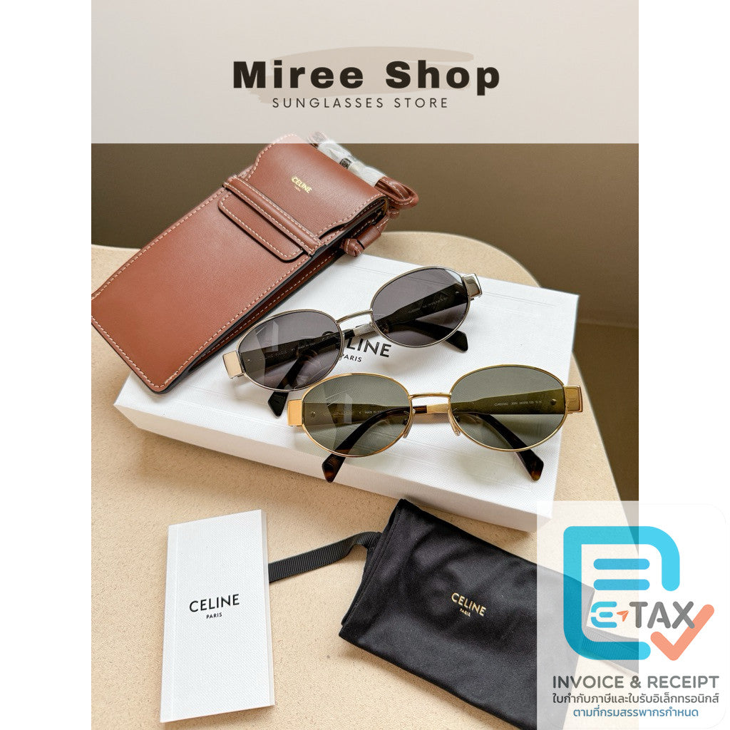 Celine Triomphe Metal 01 Sunglasses แว่นกันแดด เลนส์ดำ เคสรุ่นกระเป๋า ของแท้ CL40235U