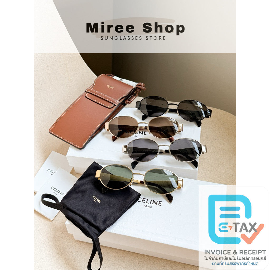 Celine Triomphe Metal 01 Sunglasses แว่นกันแดด เลนส์ดำ เคสรุ่นกระเป๋า ของแท้ CL40235U