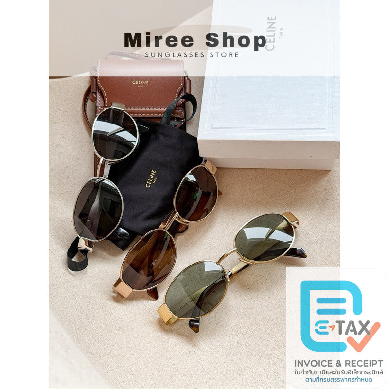 Celine Triomphe Metal 01 Sunglasses แว่นกันแดด เลนส์ดำ เคสรุ่นกระเป๋า ของแท้ CL40235U
